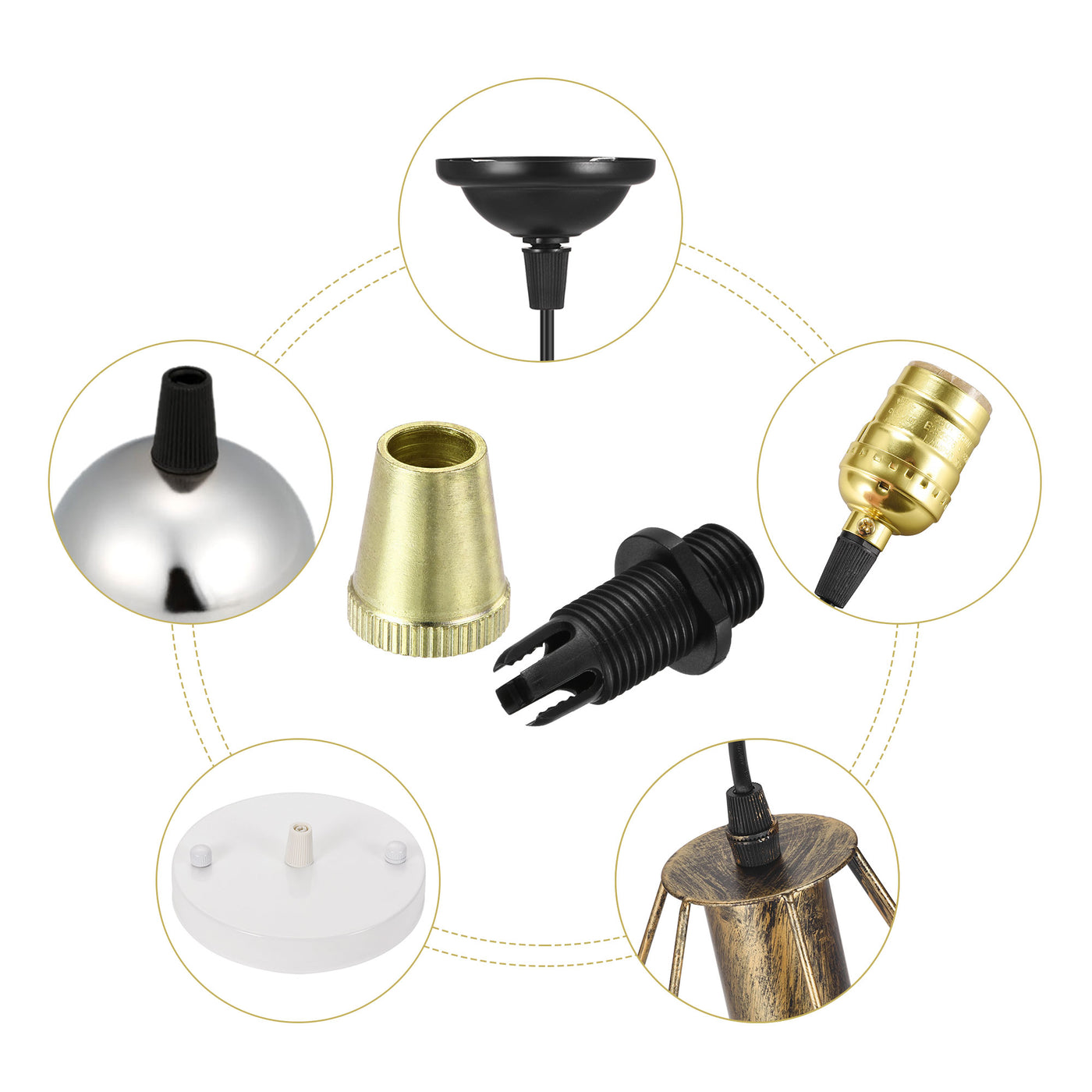 uxcell Uxcell Cable Glands Strain Relief Cord Grips Metal Gold Tone 5Pcs for Wiring Hanging Light Ceiling Pendant Lamp