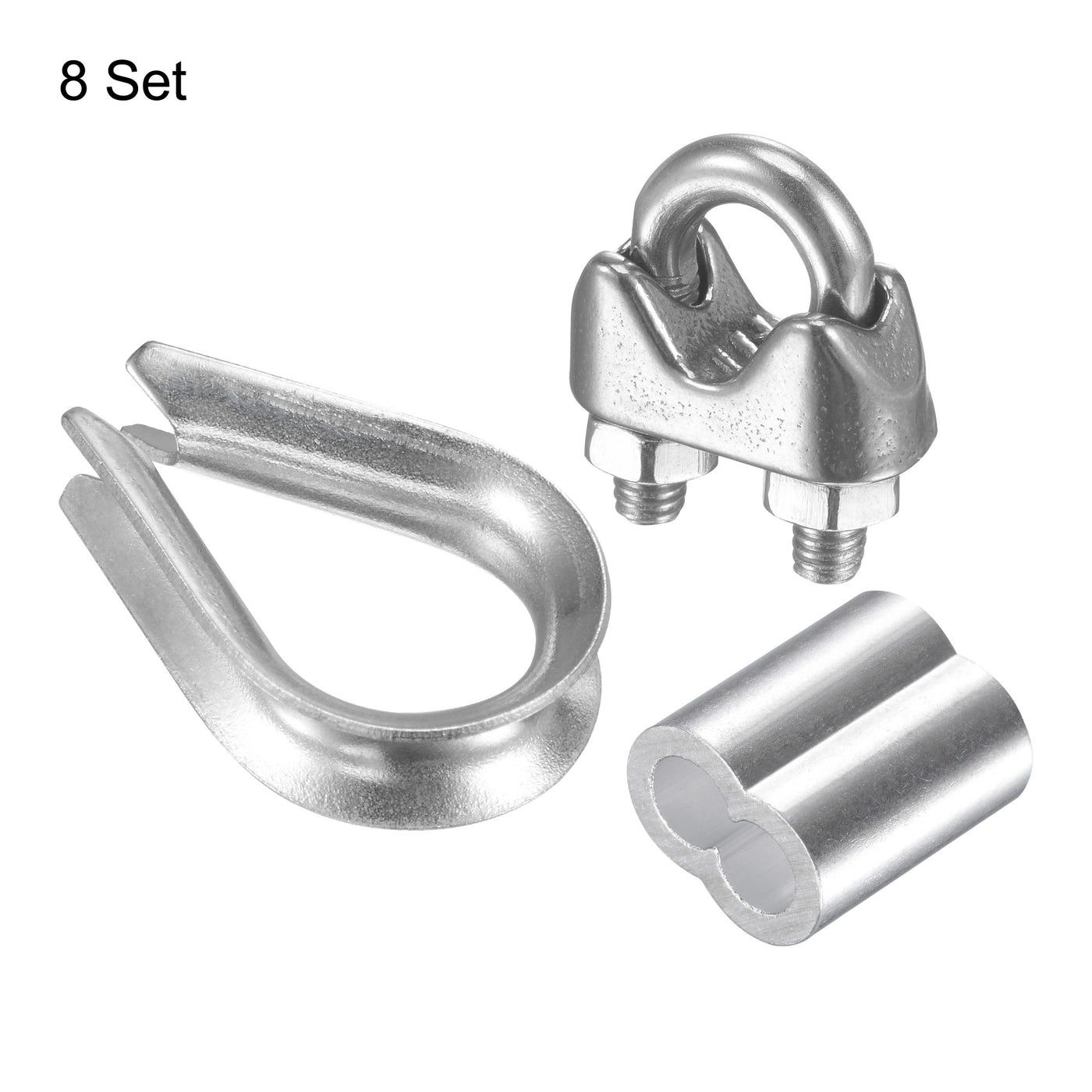 uxcell Uxcell Wire Rope Cable Clip Kit for M4, Included 304 Stainless Steel Rope Clamp, Thimble Rigging, Aluminum Crimping Loop Sleeve 8 Set