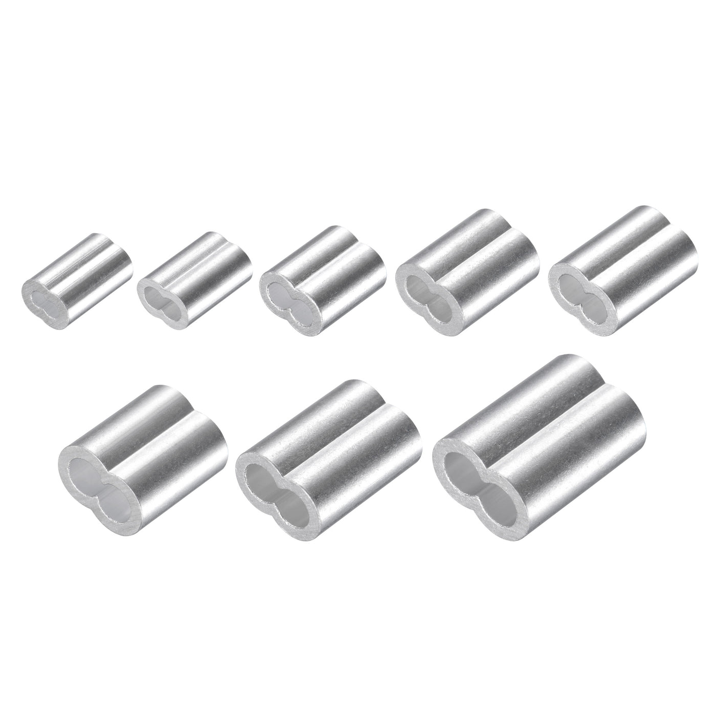 uxcell Uxcell Wire Rope Aluminum Crimping Loop Sleeve Assortment Kit for 1.2/1.5/2/2.5/3/4/5/6mm Dia., Cable Crimp Double Hole Ferrule Clip Fittings 265in1 Set