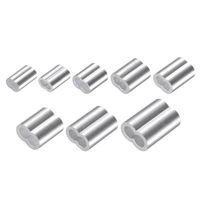 Harfington Uxcell Wire Rope Aluminum Crimping Loop Sleeve Assortment Kit for 1.2/1.5/2/2.5/3/4/5/6mm Dia., Cable Crimp Double Hole Ferrule Clip Fittings 265in1 Set