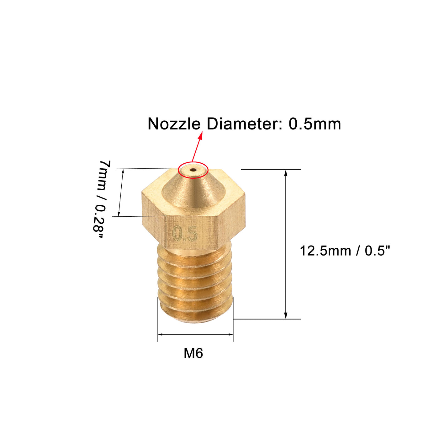 uxcell Uxcell 0.5mm 3D Printer Nozzle, 20pcs M6 Thread for V5 V6 1.75mm Extruder Print, Brass