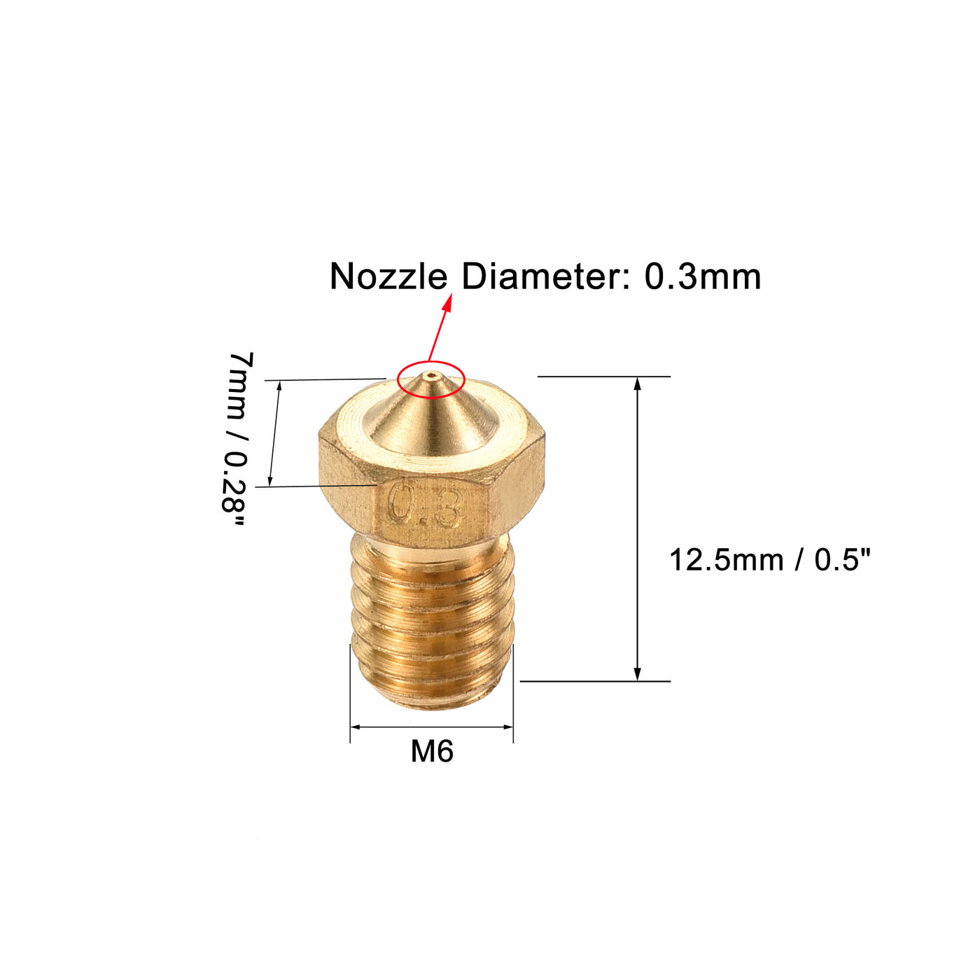 uxcell Uxcell 0.3mm 3D Printer Nozzle, 20pcs M6 Thread for V5 V6 3mm Extruder Print, Brass