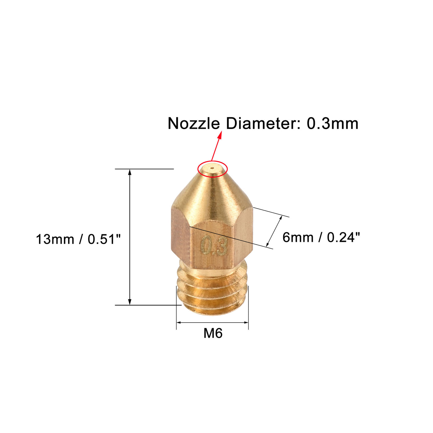 uxcell Uxcell 0.3mm 3D Printer Nozzle, 24pcs M6 Thread for MK8 1.75mm Extruder Print, Brass