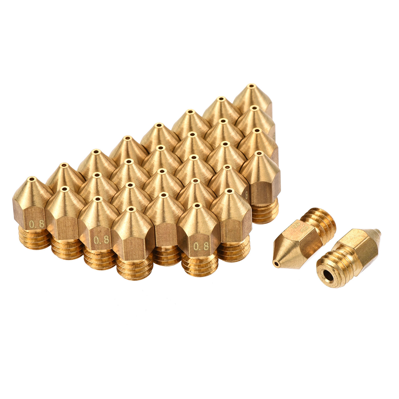 uxcell Uxcell 0.8mm 3D Printer Nozzle, 30pcs M6 Thread for MK8 1.75mm Extruder Print, Brass