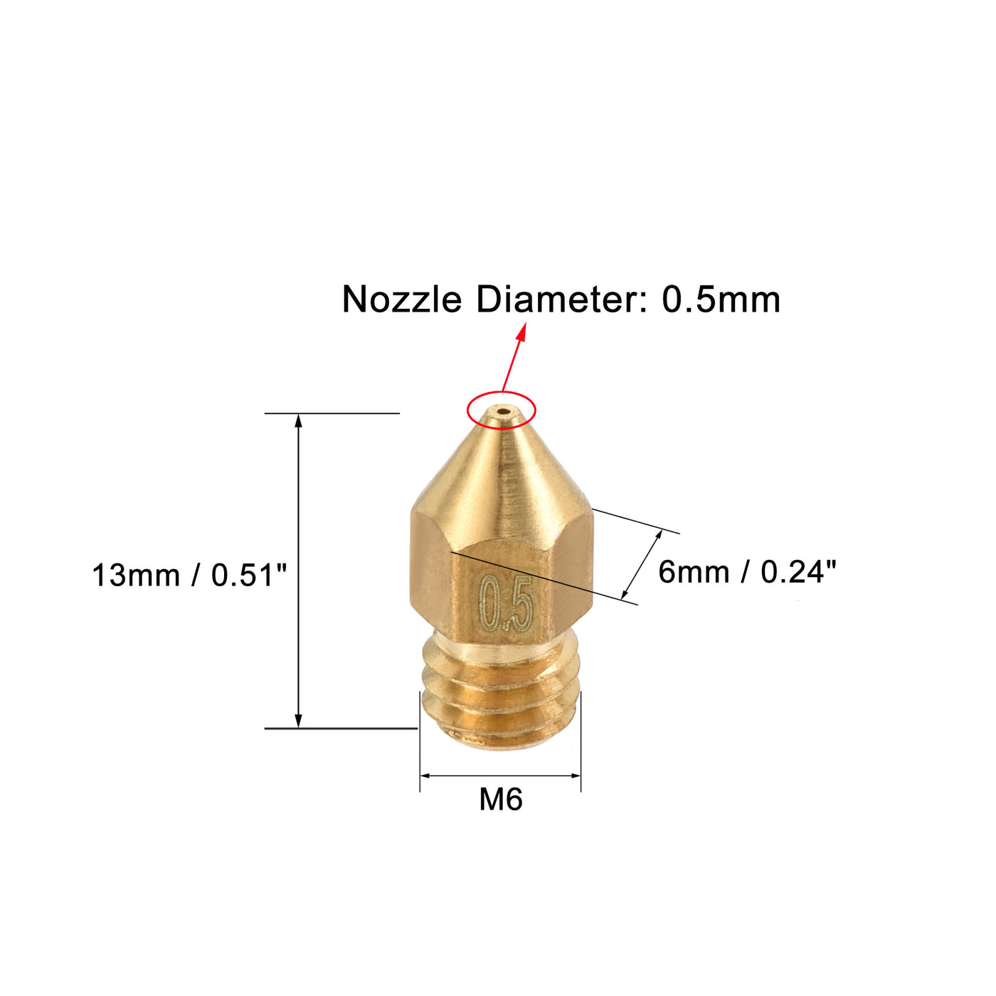 uxcell Uxcell 0.5mm 3D Printer Nozzle, 18pcs M6 Thread for MK8 3mm Extruder Print, Brass