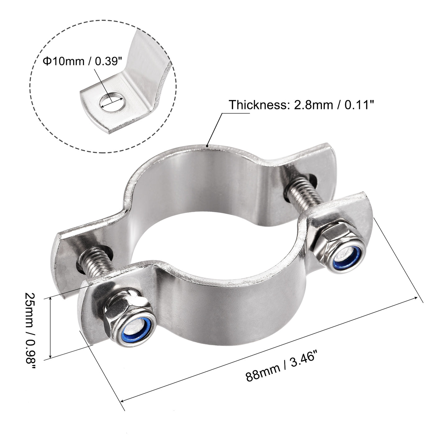 Uxcell Uxcell Wall Mount Ceiling Mount Pipe Support, 304 Stainless Steel Pipe Bracket Clamp for 27mm Pipe 2pcs
