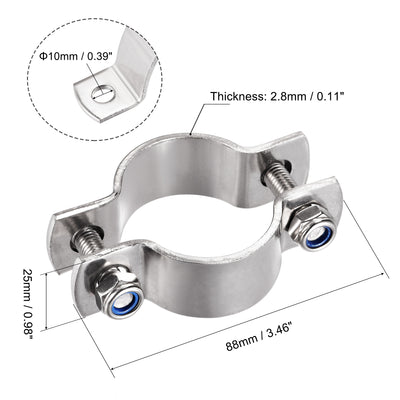 Harfington Uxcell Wall Mount Ceiling Mount Pipe Support, 304 Stainless Steel Pipe Bracket Clamp for 27mm Pipe 2pcs
