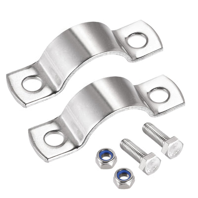 Harfington Uxcell Wall Mount Ceiling Mount Pipe Support, 304 Stainless Steel Pipe Bracket Clamp for 27mm Pipe 2pcs