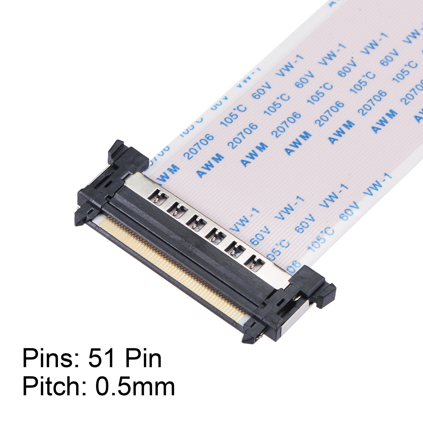 uxcell Uxcell FFC FPC Cable 0.5mm Pitch 51 Pin 600mm Flat Ribbon Cable for LCD Screen