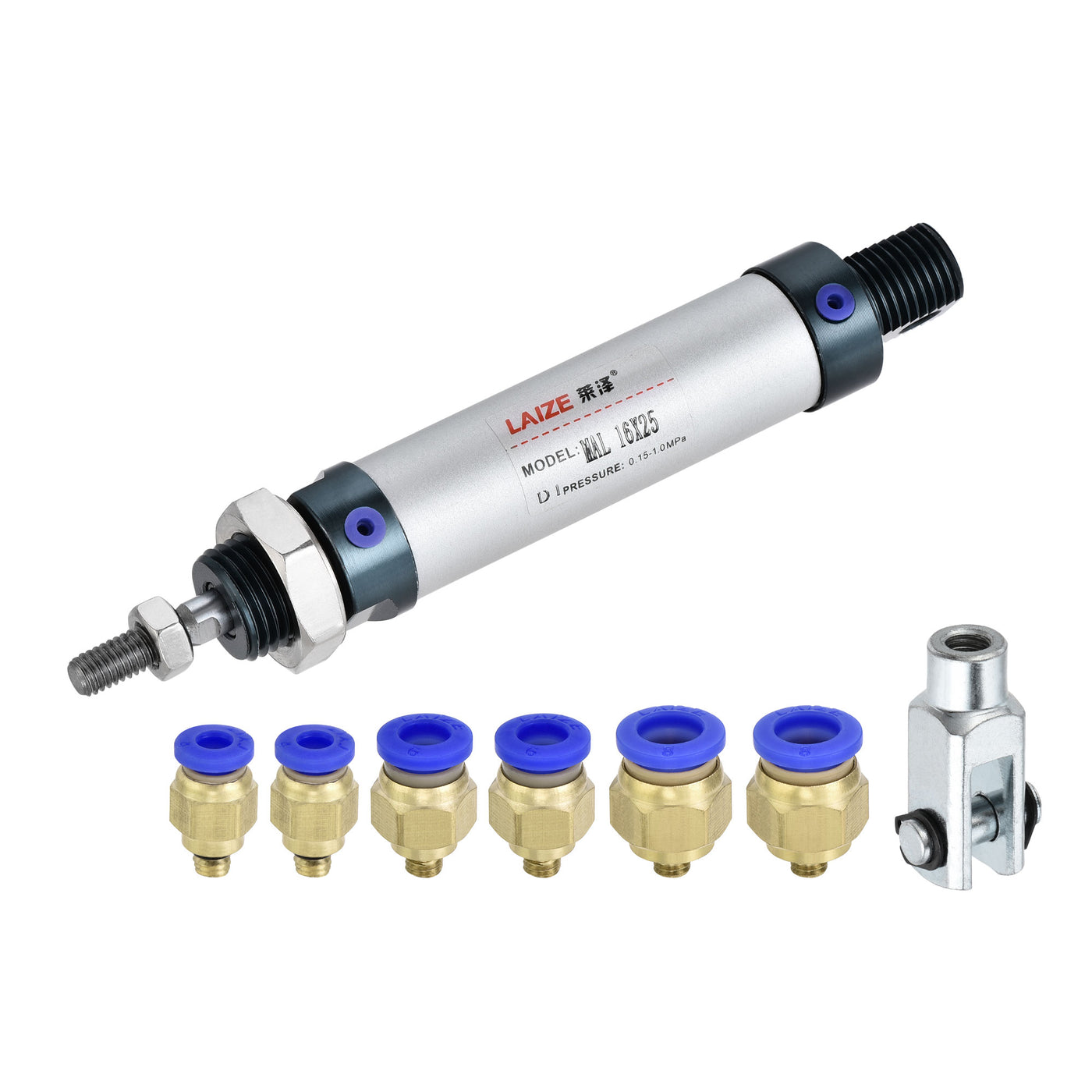 uxcell Uxcell Pneumatic Air Cylinder 16mm Bore 25mm Stroke with Y Connector and Quick Fittings, MAL 16x25, for Automatic Equipment