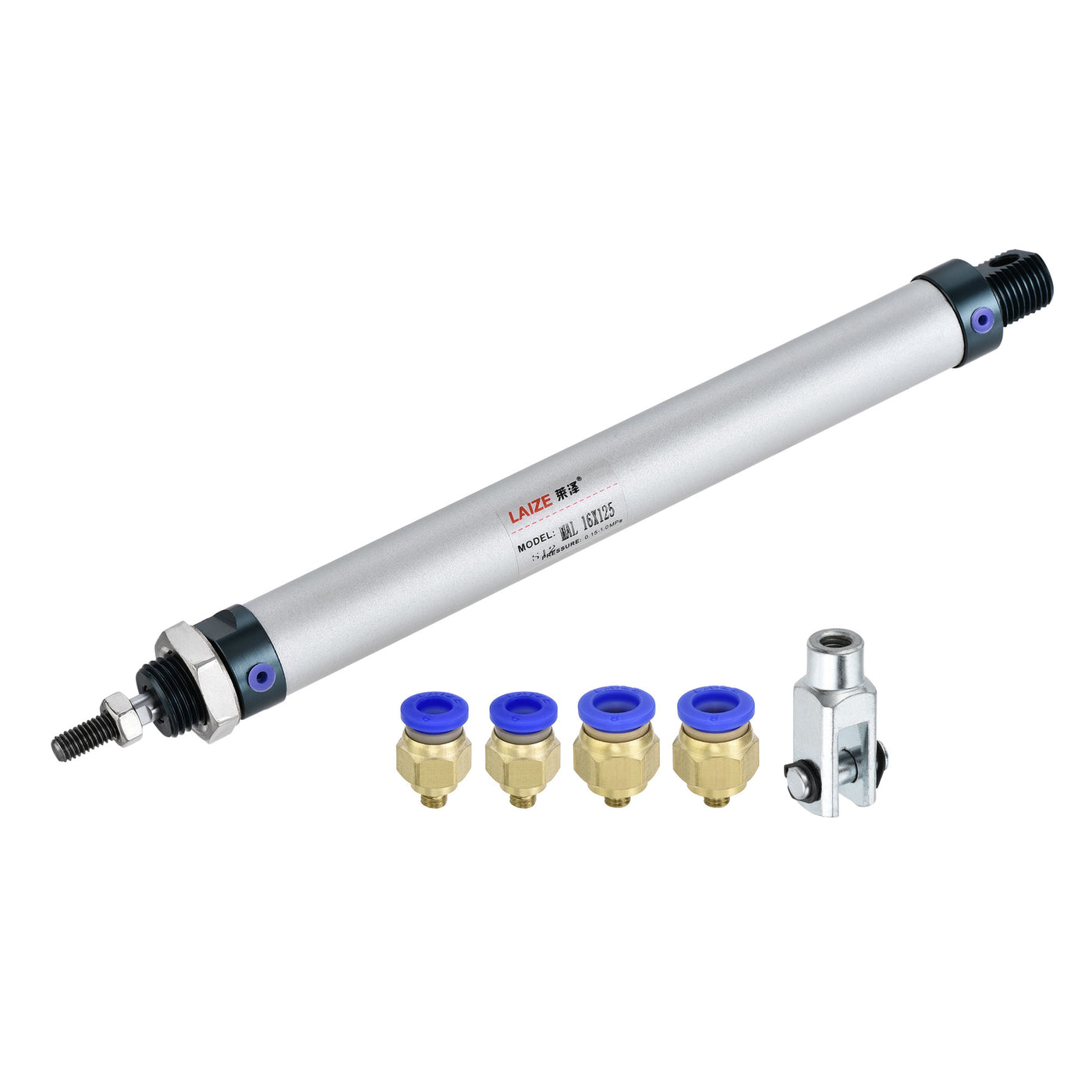 Uxcell Uxcell Pneumatic Air Cylinder 16mm Bore 75mm Stroke with Y Connector and Quick Fittings, MAL 16x75, for Automatic Equipment
