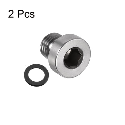 Harfington Uxcell Stainless Steel Inner Hex Head Pipe Plug with Seal Ring 2Pcs