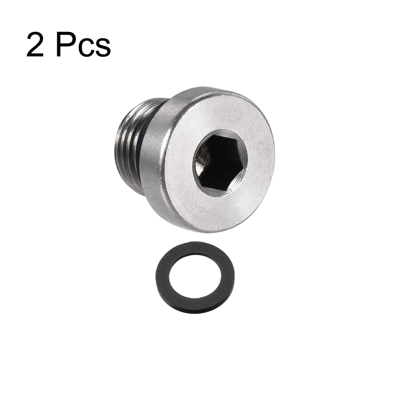 uxcell Uxcell Stainless Steel Inner Hex Head Pipe Plug with Seal Ring 2Pcs