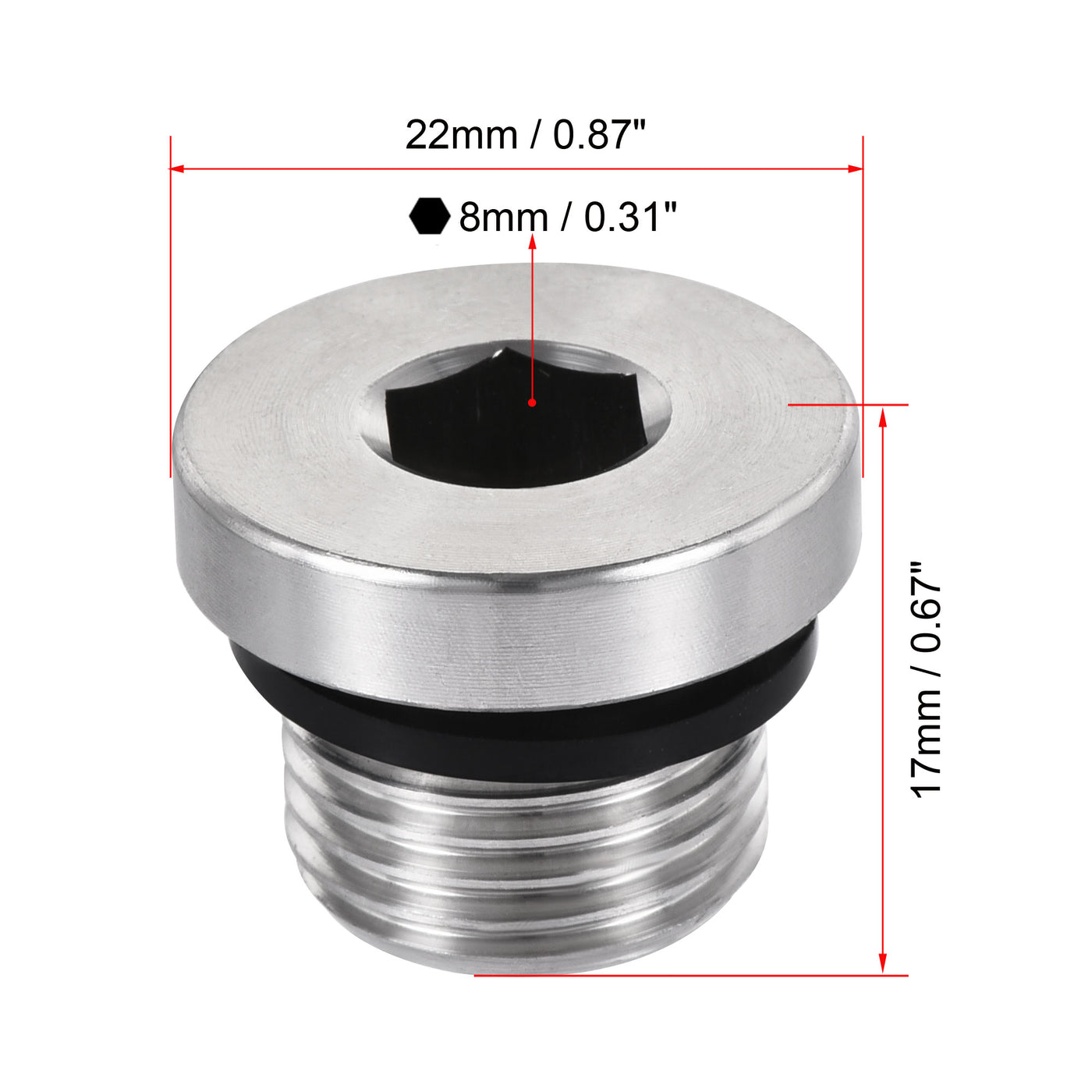 uxcell Uxcell Stainless Steel Inner Hex Head Pipe Plug with Seal Ring 2Pcs