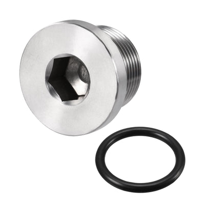 Harfington Uxcell Stainless Steel Inner Hex Head M25x1.5 Pipe Fitting Plug with Seal Ring