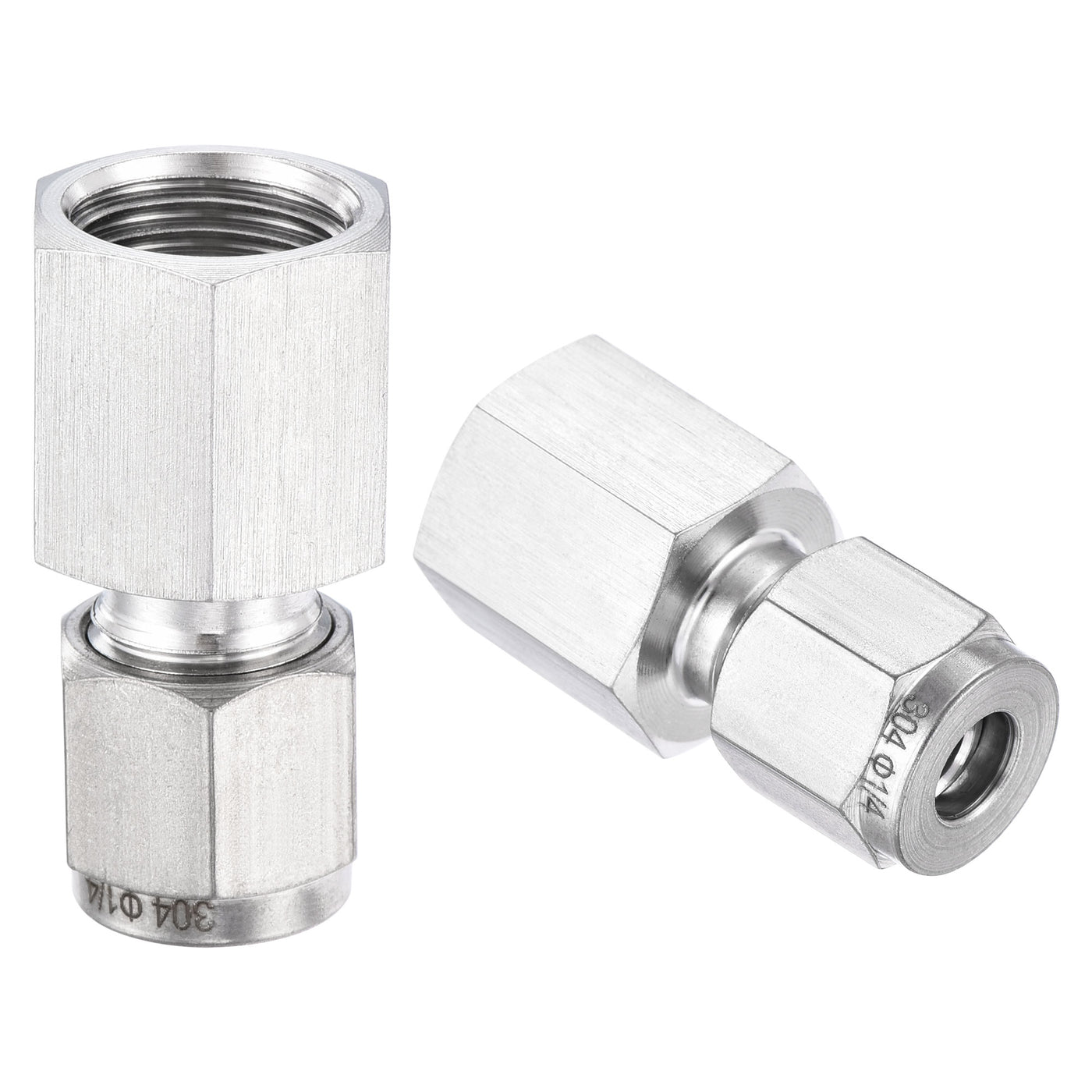 Uxcell Uxcell Compression Tube Fitting 1/8NPT Female Thread x 1/4" Tube OD Straight Coupling Adapter 304 Stainless Steel