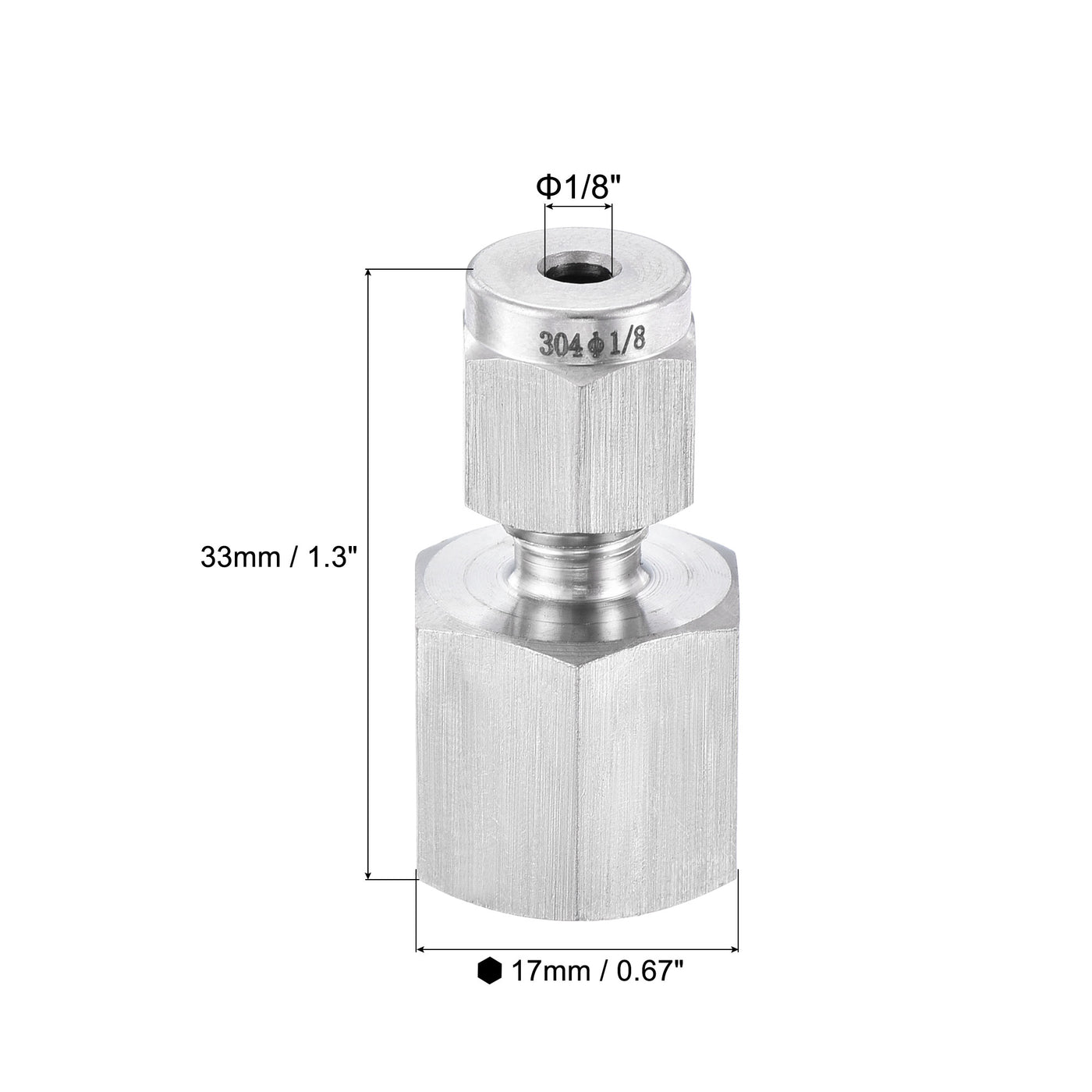 Uxcell Uxcell Compression Tube Fitting 1/4NPT Female Thread x 3/8" Tube OD Straight Coupling Adapter 304 Stainless Steel