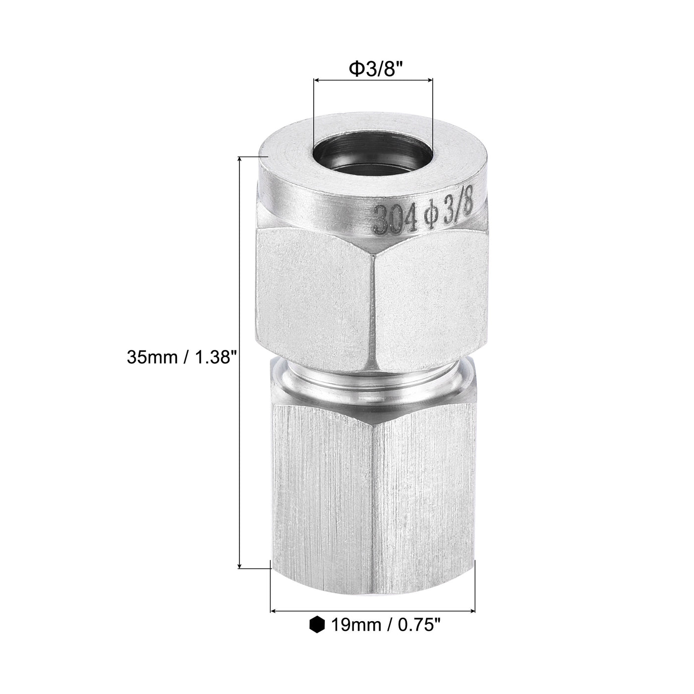 Uxcell Uxcell Compression Tube Fitting 1/4NPT Female Thread x 3/8" Tube OD Straight Coupling Adapter 304 Stainless Steel