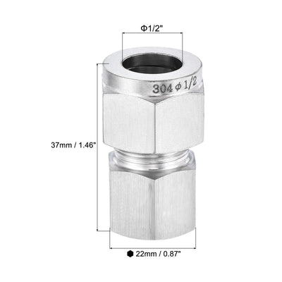 Harfington Uxcell Compression Tube Fitting 1/4NPT Female Thread x 3/8" Tube OD Straight Coupling Adapter 304 Stainless Steel