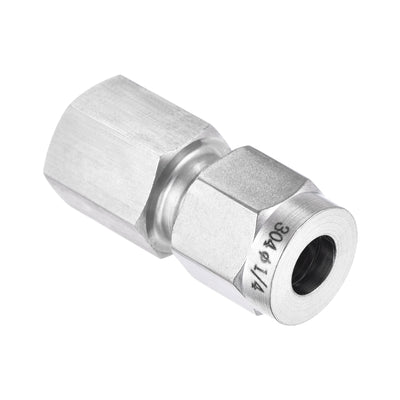 Harfington Uxcell Compression Tube Fitting 1/8NPT Female Thread x 1/4" Tube OD Straight Coupling Adapter 304 Stainless Steel