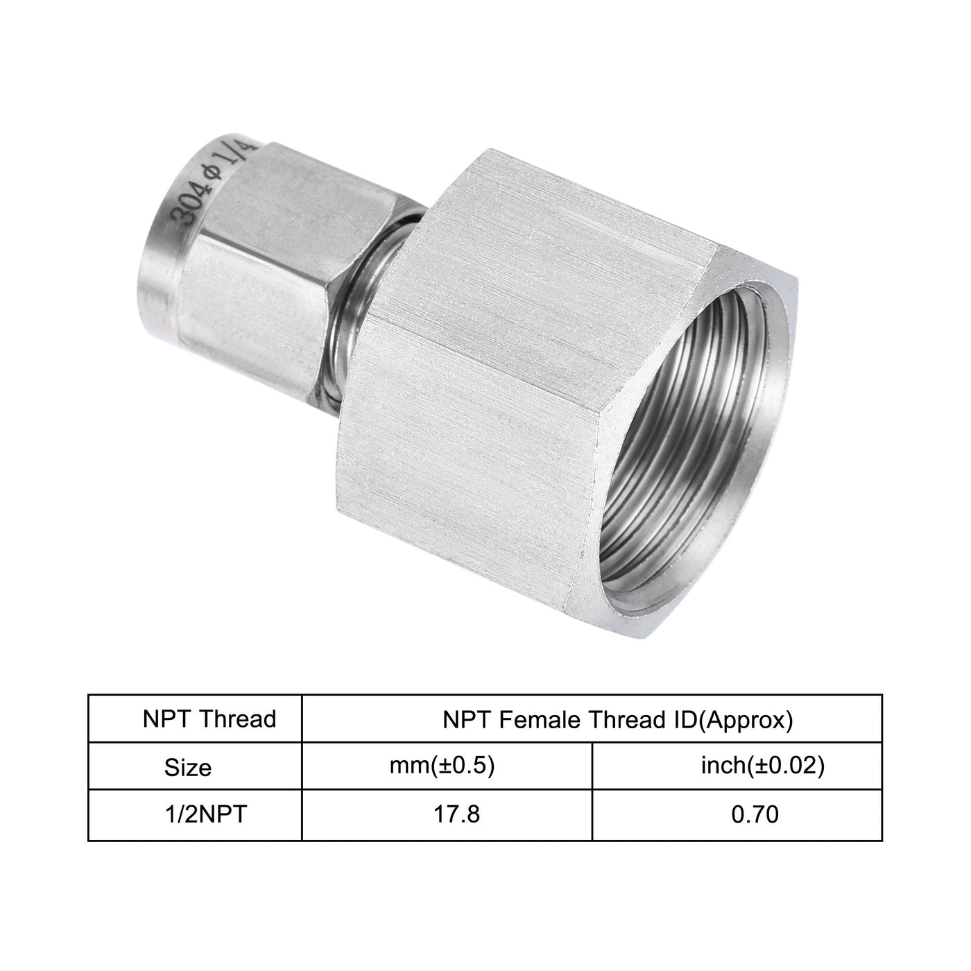 Uxcell Uxcell Compression Tube Fitting 1/8NPT Female Thread x 1/4" Tube OD Straight Coupling Adapter 304 Stainless Steel