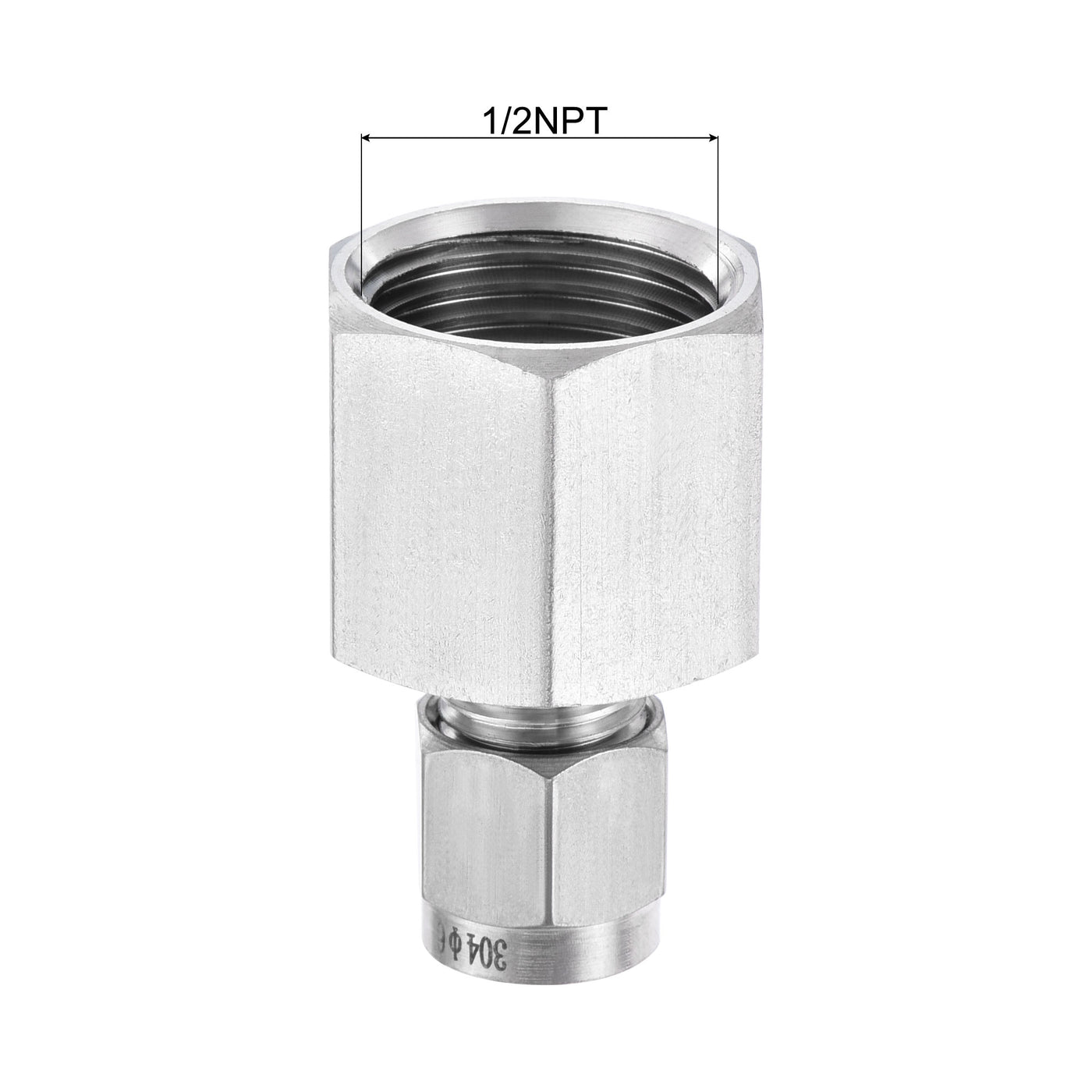 uxcell Uxcell Compression Tube Fitting 1/2NPT Female Thread x 6mm Tube OD Straight Coupling Adapter 304 Stainless Steel