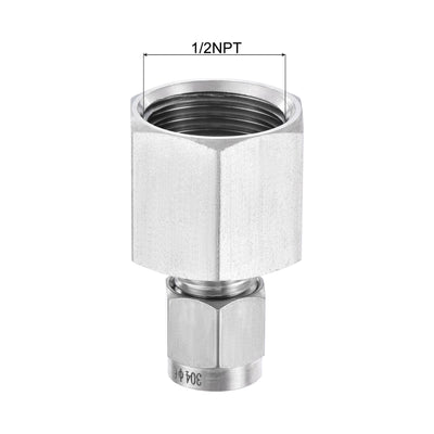 Harfington Uxcell Compression Tube Fitting 1/2NPT Female Thread x 6mm Tube OD Straight Coupling Adapter 304 Stainless Steel