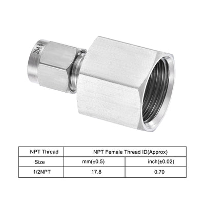 Harfington Uxcell Compression Tube Fitting 1/2NPT Female Thread x 6mm Tube OD Straight Coupling Adapter 304 Stainless Steel