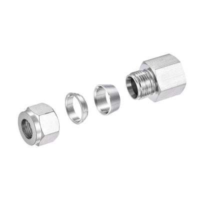 Harfington Uxcell Compression Tube Fitting 1/2NPT Female Thread x 12mm Tube OD Straight Coupling Adapter 304 Stainless Steel