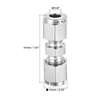 Harfington Uxcell Compression Tube Fitting 1/8" Tube OD x 1/8" Tube OD Straight Coupling Adapter 316 Stainless Steel