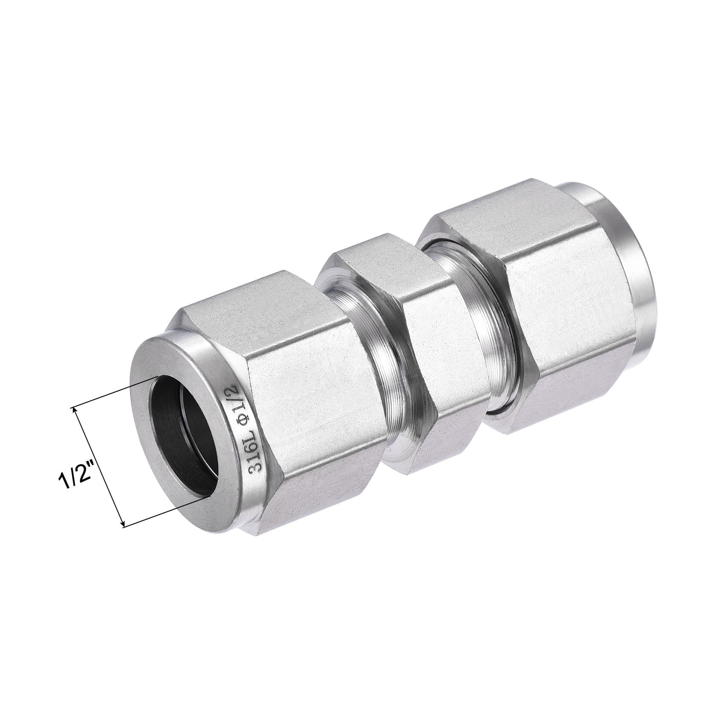 Uxcell Uxcell Compression Tube Fitting 1/8" Tube OD x 1/8" Tube OD Straight Coupling Adapter 316 Stainless Steel