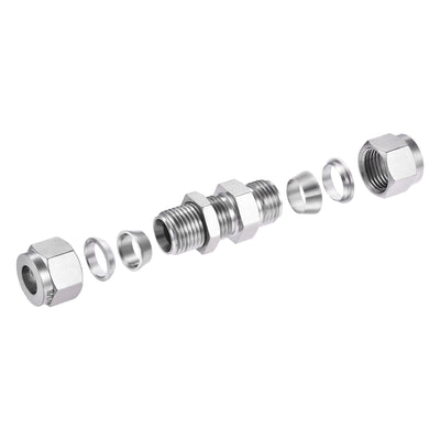 Harfington Uxcell Compression Tube Fitting 3/8" Tube OD x 3/8" Tube OD Bulkhead Union Coupling Adapter 304 Stainless Steel