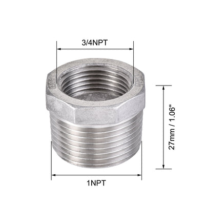 Harfington Uxcell Reducer Hex Bushing, 304 Stainless Steel 1/2NPT Male to 3/8NPT Female, Reducing Forging Pipe Hose Adapter Fitting 2Pcs
