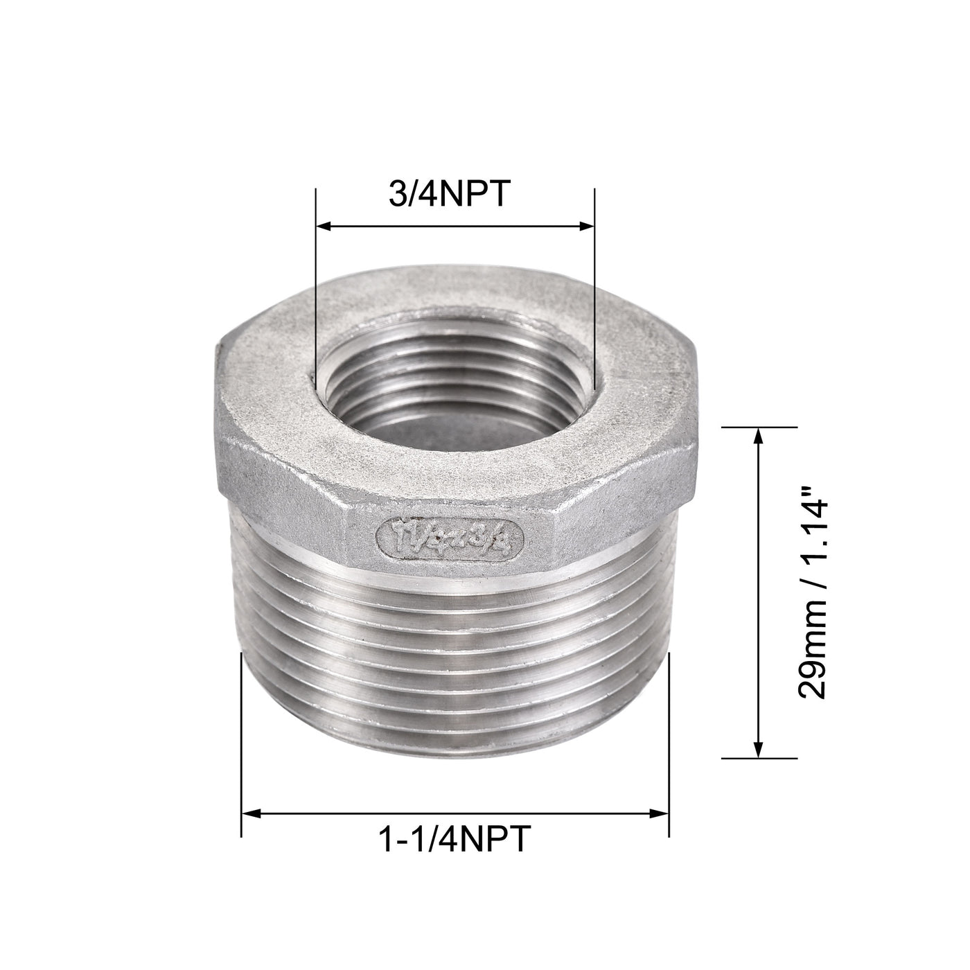Uxcell Uxcell Reducer Hex Bushing, 304 Stainless Steel 1-1/4NPT Male to 1NPT Female, Reducing Forging Pipe Hose Adapter Fitting