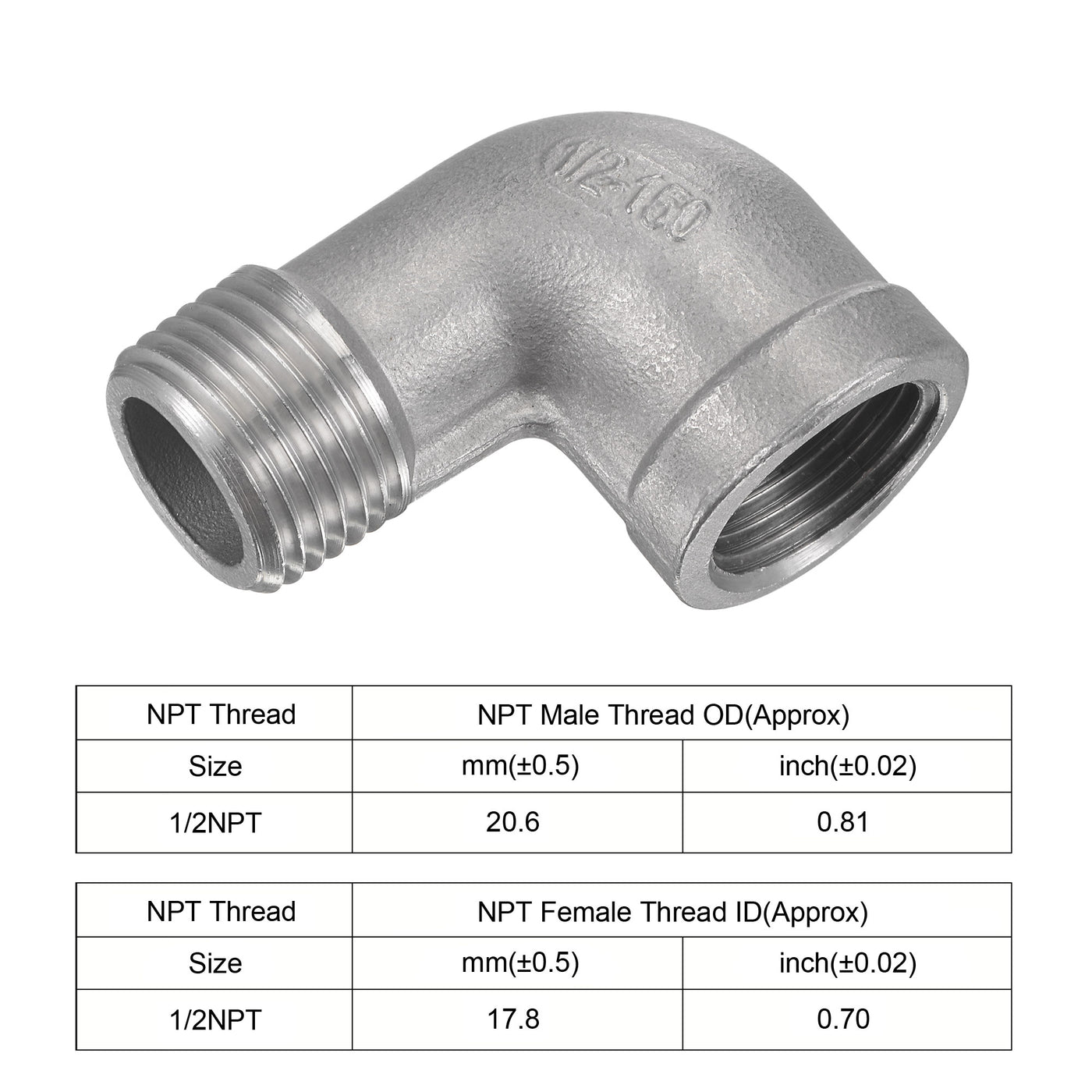 Uxcell Uxcell Pipe Fitting Elbow 1/4 NPT Male to Female Thread Hose Connector Adapter, 304 Stainless Steel Pack of 2