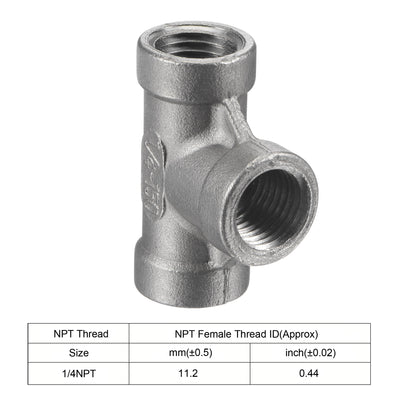 Harfington Uxcell Pipe Fitting Tee 1/4 NPT Female Thread Hose Connector Adapter, 304 Stainless Steel, Pack of 2