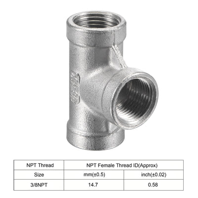 Harfington Uxcell Pipe Fitting Tee 1/4 NPT Female Thread Hose Connector Adapter, 304 Stainless Steel, Pack of 2