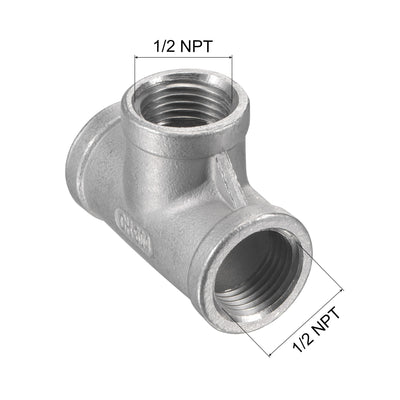 Harfington Uxcell Pipe Fitting Tee NPT Female Thread Hose Connector Adapter 304 Stainless Steel