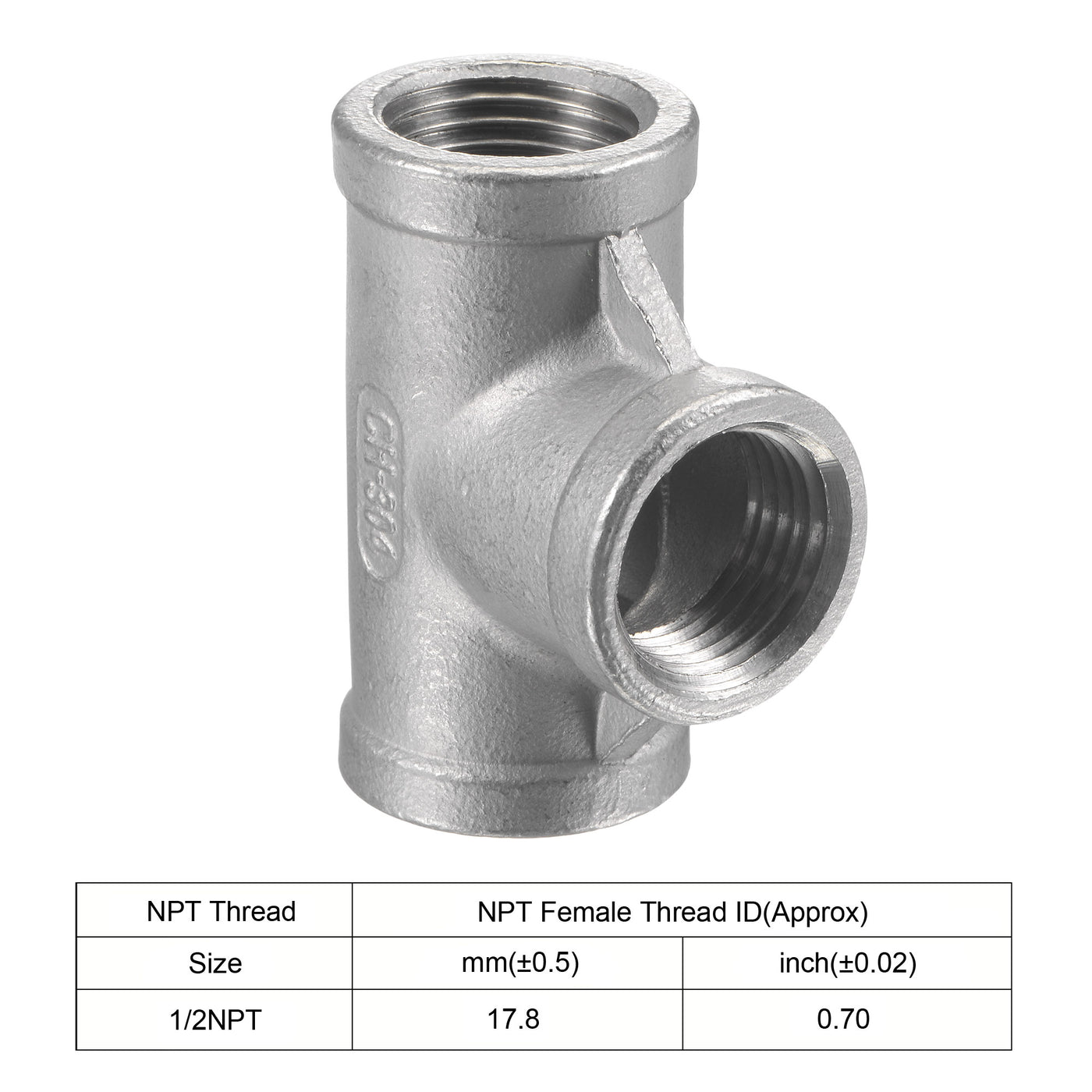 Uxcell Uxcell Pipe Fitting Tee 1/4 NPT Female Thread Hose Connector Adapter, 304 Stainless Steel, Pack of 2
