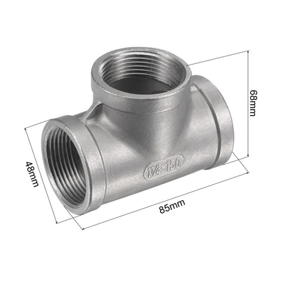 Harfington Uxcell Pipe Fitting Tee NPT Female Thread Hose Connector Adapter 304 Stainless Steel