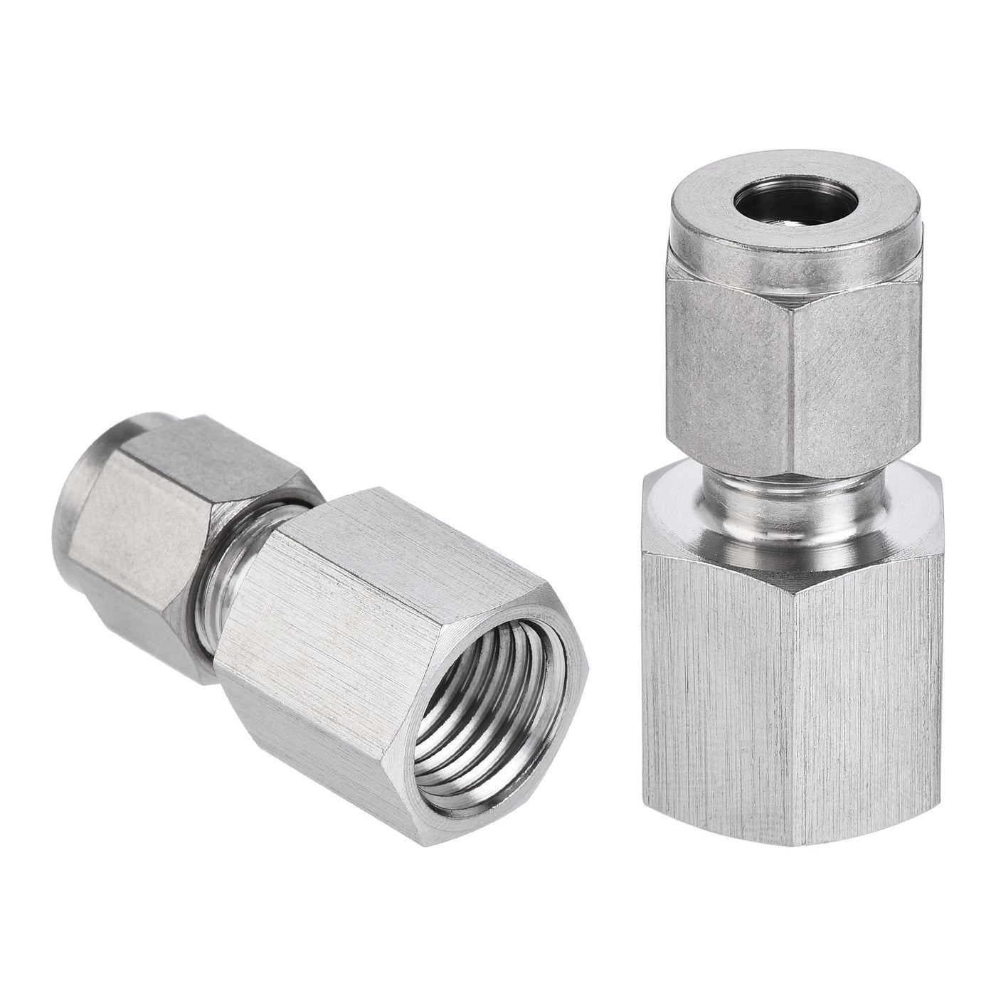 uxcell Uxcell Compression Tube Fitting G1/4 Female Thread x 1/4" Tube OD Straight Coupling Adapter 304 Stainless Steel 2Pcs