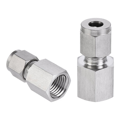 Harfington Uxcell Compression Tube Fitting G1/4 Female Thread x 1/4" Tube OD Straight Coupling Adapter 304 Stainless Steel 2Pcs