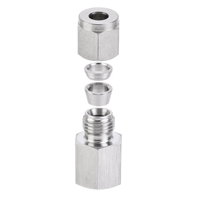 Harfington Uxcell Compression Tube Fitting G1/4 Female Thread x 1/4" Tube OD Straight Coupling Adapter 304 Stainless Steel 2Pcs