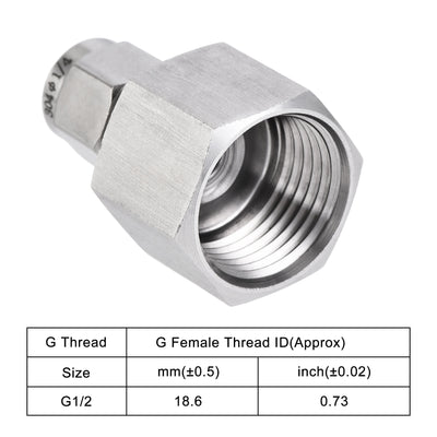 Harfington Uxcell Compression Tube Fitting G1/2 Female Thread x 1/2" Tube OD Straight Coupling Adapter 304 Stainless Steel