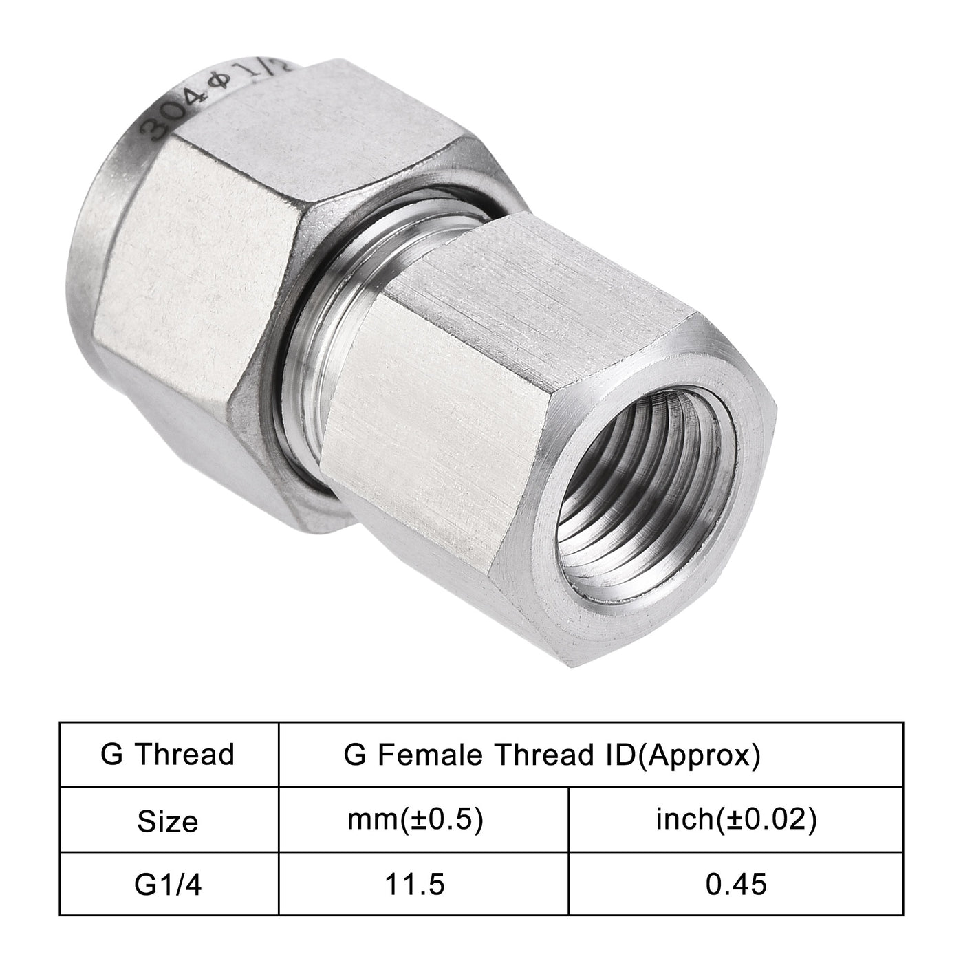 Uxcell Uxcell Compression Tube Fitting G1/2 Female Thread x 1/2" Tube OD Straight Coupling Adapter 304 Stainless Steel
