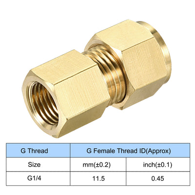 Harfington Uxcell Compression Tube Fitting G1/4 Female Thread x 10mm Tube OD Straight Coupling Adapter Brass, 2pcs