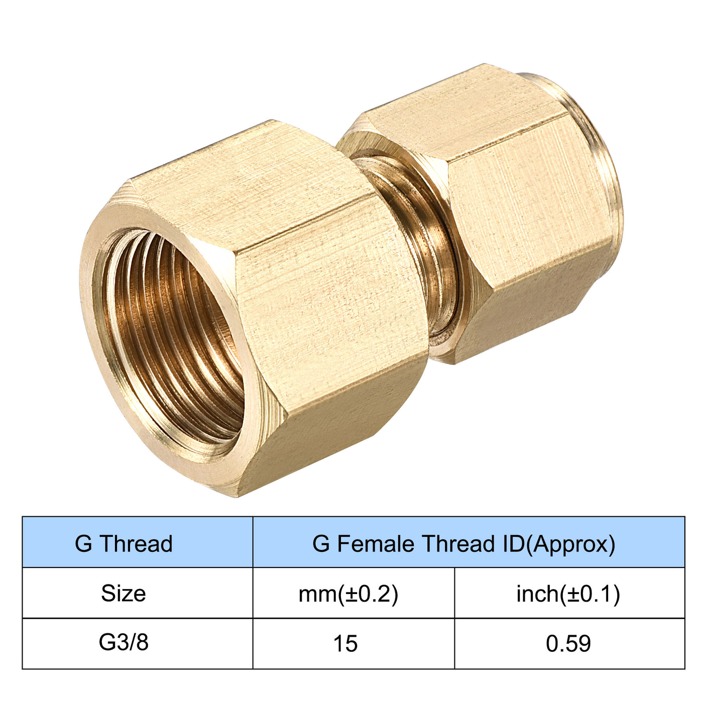 Uxcell Uxcell Compression Tube Fitting G3/8 Female Thread x 10mm Tube OD Straight Coupling Adapter Brass