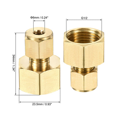 Harfington Uxcell Compression Tube Fitting G1/2 Female Thread x 10mm Tube OD Straight Coupling Adapter Brass, 2pcs
