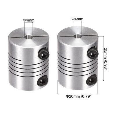 Harfington Uxcell 2PCS Motor Shaft 4mm to 4mm Helical Beam Coupler Coupling 20mm Dia 25mm Length