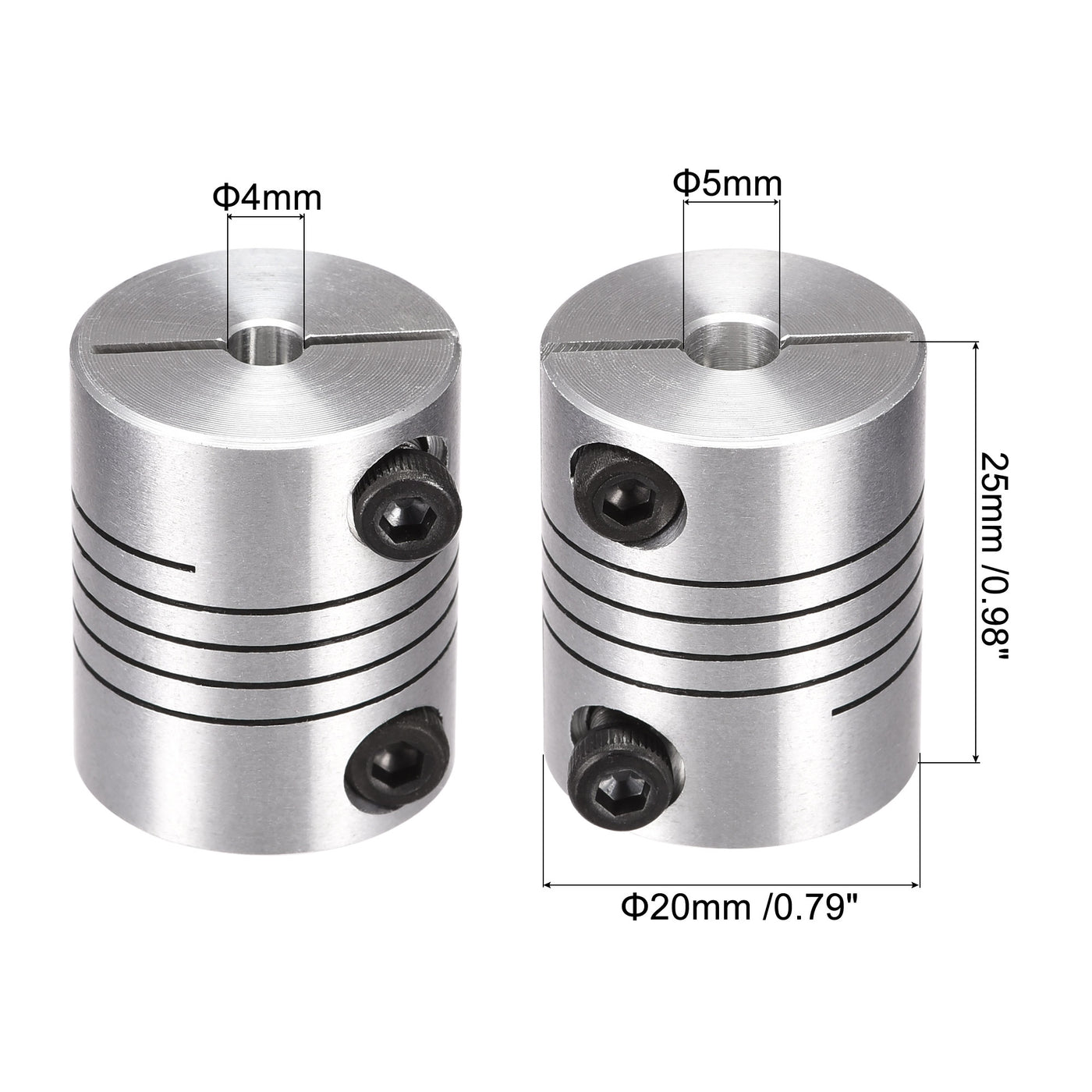 uxcell Uxcell 2PCS Motor Shaft 4mm to 5mm Helical Beam Coupler Coupling 20mm Dia 25mm Length